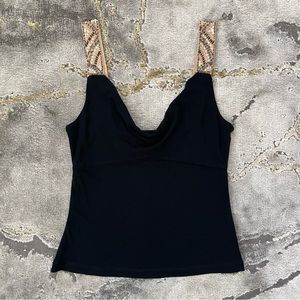 Rare vintage BCBG 90s black cowl neck tank top with nude beaded straps 🖤
